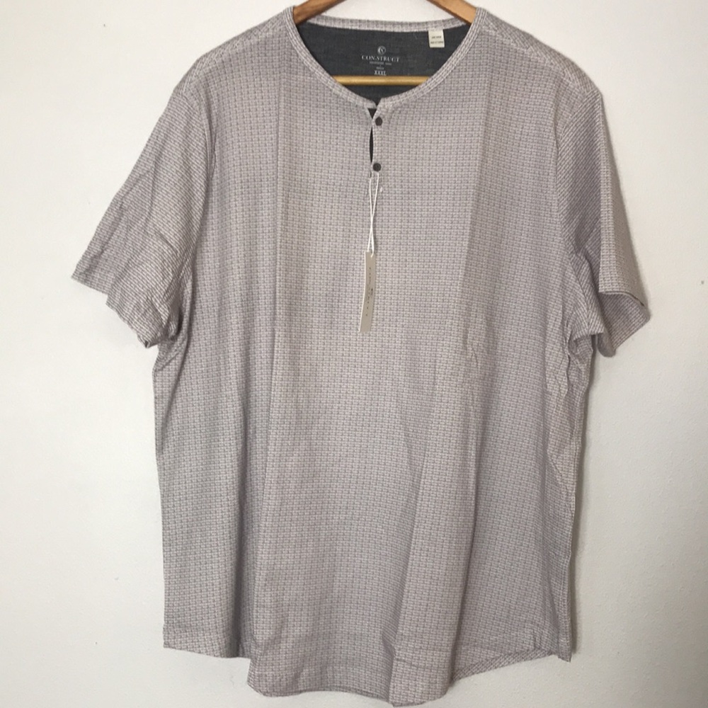 Con.struct Taupe printed Henley, short sleeves, 2 buttons 100% cotton, si…